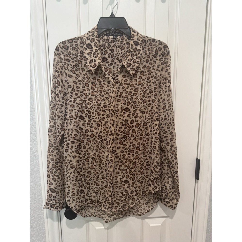Y2K Top Leopard Office Top Women Large Boho Fairy Semi Sheer Retro Animal Print